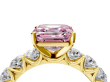 Yellow gold Fancy Pink Asscher  Diamond Prong Setting with Side Stones on a Pave Band_4