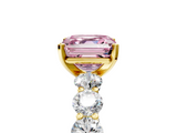 Yellow gold Fancy Pink Asscher  Diamond Prong Setting with Side Stones on a Pave Band_5