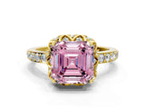 Yellow gold Fancy Pink Asscher  Diamond Solitaire Ring with Shared Prong Pavé Band_28