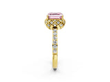 Yellow gold Fancy Pink Asscher  Diamond Solitaire Ring with Shared Prong Pavé Band_30