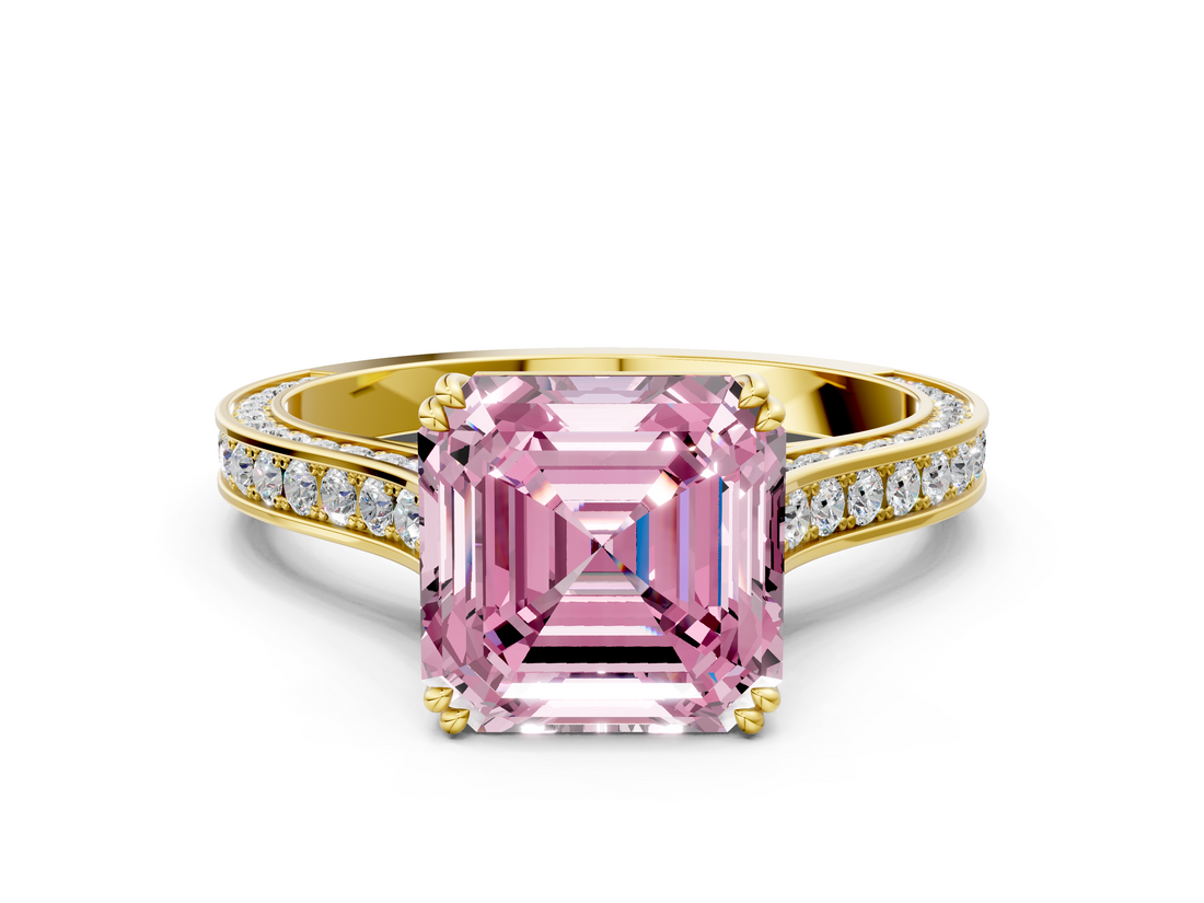 Yellow gold Fancy Pink Asscher  Diamond Solitaire with Pave Band and Six-Prong Setting_54