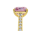 Yellow gold Fancy Pink Asscher  Diamond Solitaire with Pave Band and Six-Prong Setting_59