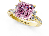 Yellow gold Fancy Pink Asscher  Diamond Three-Stone Pave Band with Four-Prong Setting_18