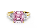 Yellow gold Fancy Pink Asscher  Diamond Three-Stone Ring with Trapezoid Side Stones and Prong Setting_51