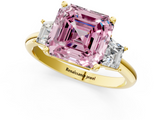 Yellow gold Fancy Pink Asscher  Diamond Three-Stone Ring with Trapezoid Side Stones and Prong Setting_52