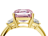 Yellow gold Fancy Pink Asscher  Diamond Three-Stone Ring with Trapezoid Side Stones and Prong Setting_55