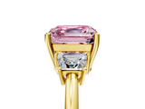 Yellow gold Fancy Pink Asscher  Diamond Three-Stone Ring with Trapezoid Side Stones and Prong Setting_56