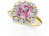 Yellow gold Fancy Pink Asscher  Halo Cluster Diamond Engagement Ring with Prong Setting and Polished Band_26