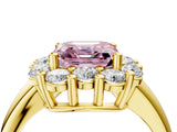 Yellow gold Fancy Pink Asscher  Halo Cluster Diamond Engagement Ring with Prong Setting and Polished Band_29