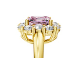 Yellow gold Fancy Pink Asscher  Halo Cluster Diamond Engagement Ring with Prong Setting and Polished Band_30
