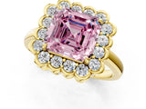 Yellow gold Fancy Pink Asscher  Halo Cluster Diamond Engagement Ring with Solitaire Band and Prong Setting_30
