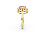 Yellow gold Fancy Pink Asscher  Halo Cluster Diamond Engagement Ring with Solitaire Band and Prong Setting_31