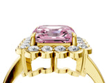 Yellow gold Fancy Pink Asscher  Halo Cluster Diamond Engagement Ring with Solitaire Band and Prong Setting_33
