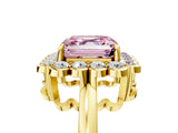 Yellow gold Fancy Pink Asscher  Halo Cluster Diamond Engagement Ring with Solitaire Band and Prong Setting_34