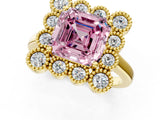 Yellow gold Fancy Pink Asscher  Halo Diamond Cluster Engagement Ring with Milgrain Bezel Setting and Solitaire Band_40