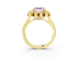 Yellow gold Fancy Pink Asscher  Halo Diamond Cluster Engagement Ring with Milgrain Bezel Setting and Solitaire Band_42