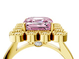 Yellow gold Fancy Pink Asscher  Halo Diamond Cluster Engagement Ring with Milgrain Bezel Setting and Solitaire Band_43