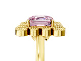 Yellow gold Fancy Pink Asscher  Halo Diamond Cluster Engagement Ring with Milgrain Bezel Setting and Solitaire Band_44