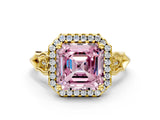 Yellow gold Fancy Pink Asscher  Halo Diamond Engagement Ring with Filigree Band and Four-Prong Setting_69