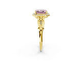 Yellow gold Fancy Pink Asscher  Halo Diamond Engagement Ring with Filigree Band and Four-Prong Setting_71