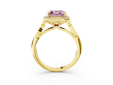 Yellow gold Fancy Pink Asscher  Halo Diamond Engagement Ring with Filigree Band and Four-Prong Setting_72