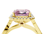 Yellow gold Fancy Pink Asscher  Halo Diamond Engagement Ring with Filigree Band and Four-Prong Setting_73