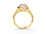 Yellow gold Fancy Pink Asscher  Halo Diamond Engagement Ring with Intricate Filigree Band and Four-Prong Setting_3