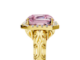 Yellow gold Fancy Pink Asscher  Halo Diamond Engagement Ring with Intricate Filigree Band and Four-Prong Setting_5