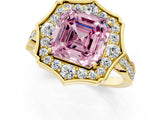 Yellow gold Fancy Pink Asscher  Halo Diamond Engagement Ring with Milgrain Band and Four-Prong Setting_29