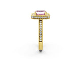 Yellow gold Fancy Pink Asscher  Halo Diamond Engagement Ring with Milgrain Pave Band and Four-Prong Setting_113