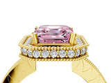 Yellow gold Fancy Pink Asscher  Halo Diamond Engagement Ring with Milgrain Pave Band and Four-Prong Setting_115