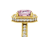 Yellow gold Fancy Pink Asscher  Halo Diamond Engagement Ring with Milgrain Pave Band and Four-Prong Setting_116