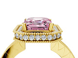 Yellow gold Fancy Pink Asscher  Halo Diamond Engagement Ring with Milgrain Pave Band and Four-Prong Setting_16