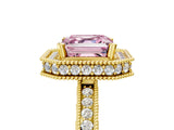 Yellow gold Fancy Pink Asscher  Halo Diamond Engagement Ring with Milgrain Pave Band and Four-Prong Setting_17