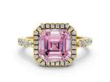 Yellow gold Fancy Pink Asscher  Halo Diamond Engagement Ring with Pavé Band and Four-Prong Setting_40