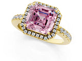 Yellow gold Fancy Pink Asscher  Halo Diamond Engagement Ring with Pavé Band and Four-Prong Setting_41