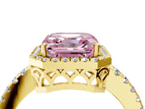 Yellow gold Fancy Pink Asscher  Halo Diamond Engagement Ring with Pavé Band and Four-Prong Setting_44