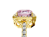 Yellow gold Fancy Pink Asscher  Halo Diamond Engagement Ring with Pavé Band and Four-Prong Setting_45