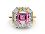 Yellow gold Fancy Pink Asscher  Halo Diamond Engagement Ring with Solitaire Band and Four-Prong Setting_17