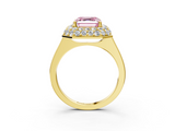 Yellow gold Fancy Pink Asscher  Halo Diamond Engagement Ring with Solitaire Band and Four-Prong Setting_20