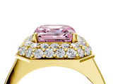 Yellow gold Fancy Pink Asscher  Halo Diamond Engagement Ring with Solitaire Band and Four-Prong Setting_21