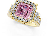 Yellow gold Fancy Pink Asscher  Halo Diamond Engagement Ring with Split Shank and Four-Prong Setting 1
