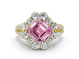 Yellow gold Fancy Pink Asscher  Halo Diamond Engagement Ring with Split Shank and Prong Setting_45