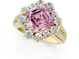 Yellow gold Fancy Pink Asscher  Halo Diamond Engagement Ring with Split Shank and Prong Setting_46