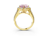 Yellow gold Fancy Pink Asscher  Halo Diamond Engagement Ring with Split Shank and Prong Setting_48