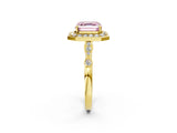 Yellow gold Fancy Pink Asscher  Halo Diamond Engagement Ring with Twisted Band and Four-Prong Setting 2