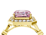 Yellow gold Fancy Pink Asscher  Halo Diamond Engagement Ring with Twisted Band and Four-Prong Setting 4