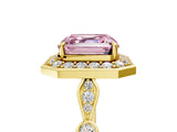 Yellow gold Fancy Pink Asscher  Halo Diamond Engagement Ring with Twisted Band and Four-Prong Setting 5