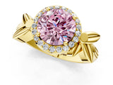 Yellow gold Fancy Pink Asscher  Halo Diamond Floral Band with Four-Prong Setting_36