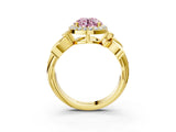Yellow gold Fancy Pink Asscher  Halo Diamond Floral Band with Four-Prong Setting_38